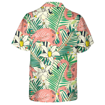 Beautiful Flamingo With Flowers And Palm Leaves Hawaiian Shirt, Hawaiian Shirt Gift, Christmas Gift