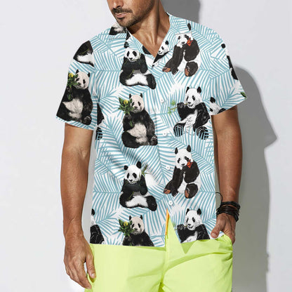 Dearadh Éadrom Spéir Gorm Léine Haváís Panda Ar Dhuilleoga Palm, Bronntanas Léine Haváíais, Bronntanas Nollag