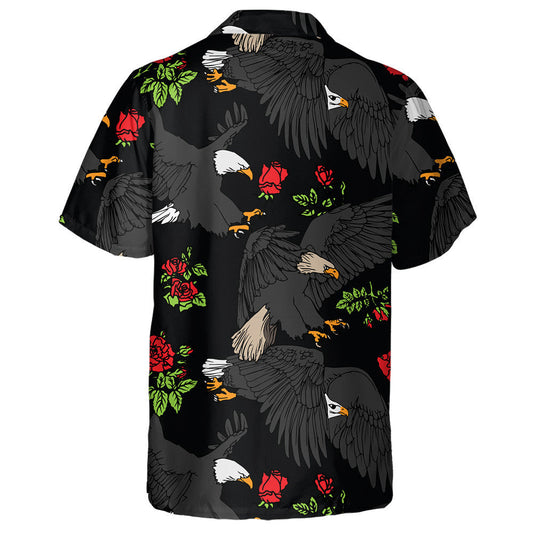 Flying Eagles With Beautiful Roses And leaves Hawaiian Shirt, Hawaiian Shirt Gift, Christmas Gift