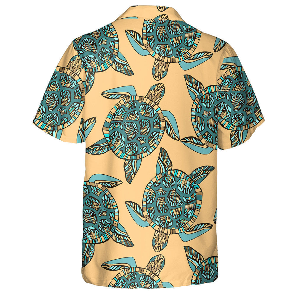 Sea Turtle Vintage Style On Orange Hawaiian Shirt,Hawaiian Shirt Gift, Christmas Gift