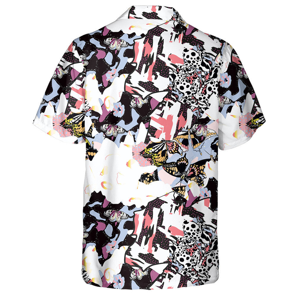 Hand Drawn Butterflies Doodle Geometric Background Hawaiian Shirt, Hawaiian Shirt Gift, Christmas Gift