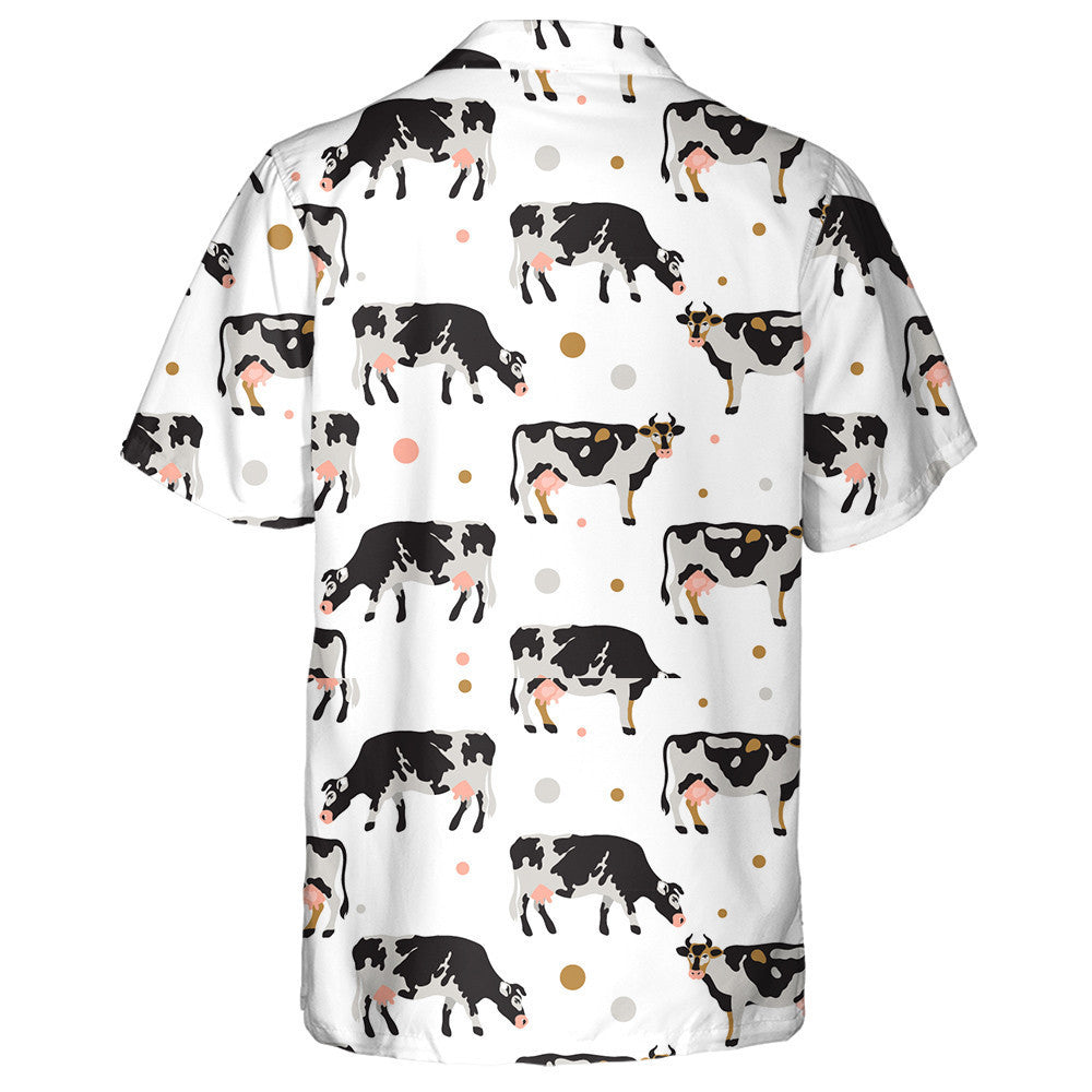 Cartoon Milk Spotted Cows In Black Hawaiian Shirt, Hawaiian For Gift