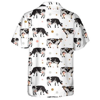 Cartoon Milk Spotted Cows In Black Hawaiian Shirt, Hawaiian For Gift