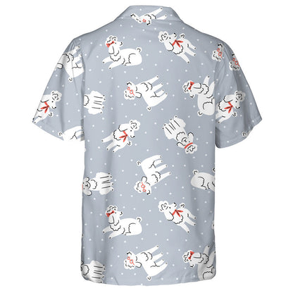 Poodles On Polka Dot Light Grey Background Hawaiian Shirt, Hawaiian Shirt Gift, Christmas Gift