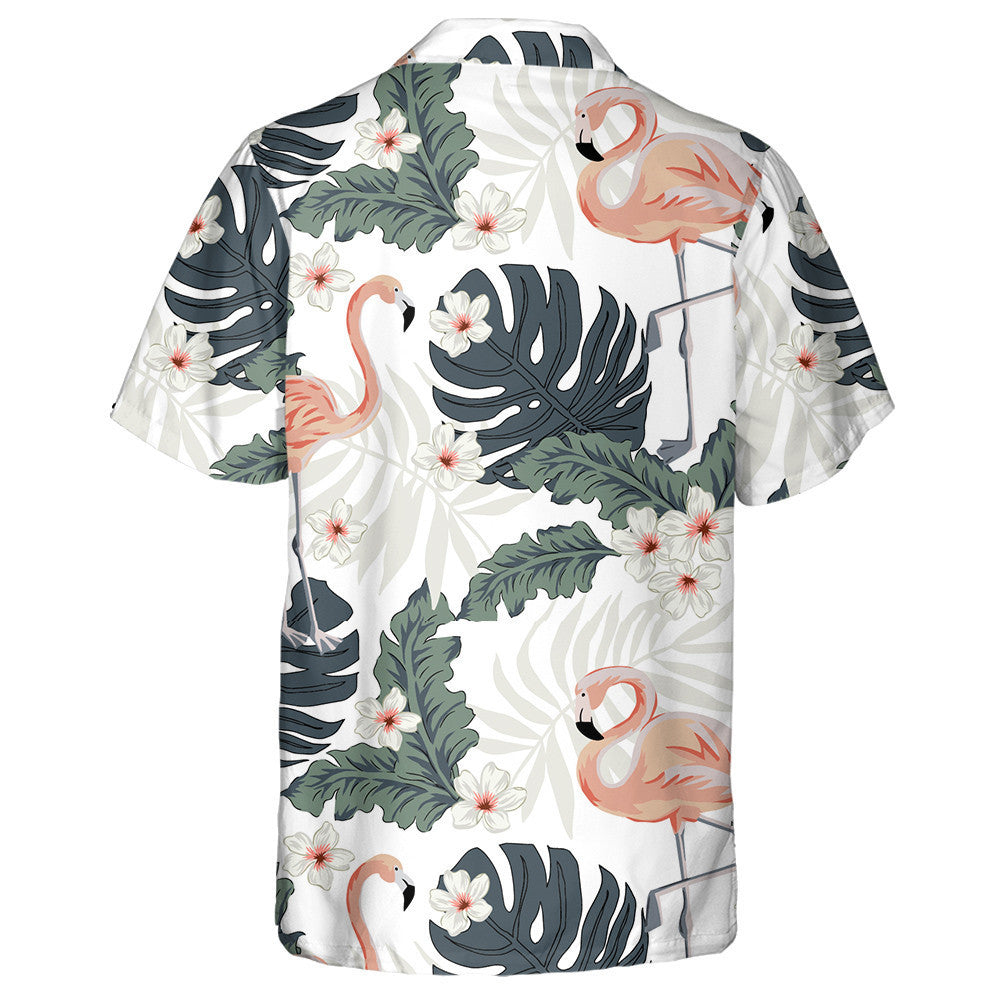 Beautiful Flamingo With Palm And Monstera Leaves Hawaiian Shirt, Hawaiian Shirt Gift, Christmas Gift