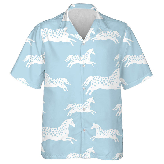 White Dot Horses On Light Blue Background Hawaiian Shirt, Hawaiian Shirt Gift, Christmas Gift