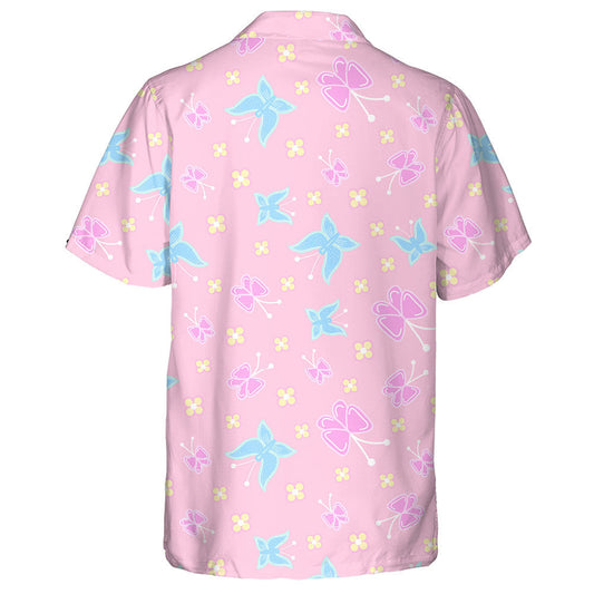 Flowers Marshmallows Of Butterflies On Pink Hawaiian Shirt,Hawaiian Shirt Gift, Christmas Gift