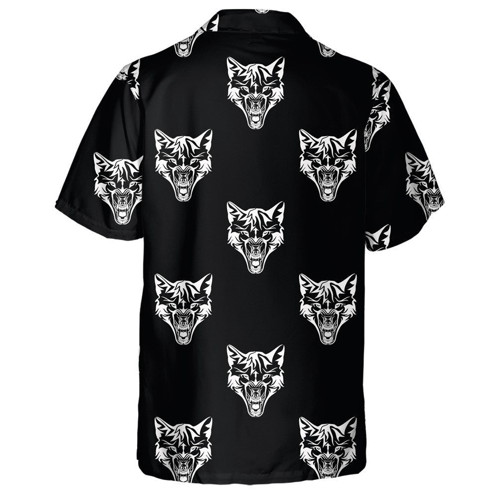 Silver Wolf Head On A Black Background Hawaiian Shirt, Hawaiian Shirt Gift, Christmas Gift