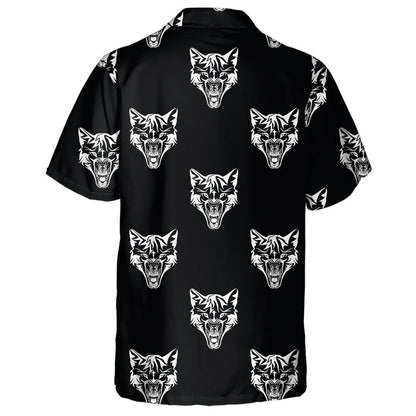 Silver Wolf Head On A Black Background Hawaiian Shirt, Hawaiian Shirt Gift, Christmas Gift