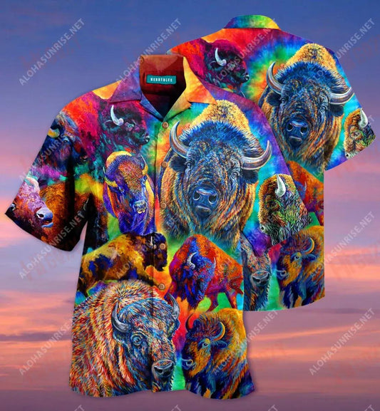 Bisons Colorful Unisex Léine Haváís Caitheamh aimsire Muinchille Gearr Léinte Crazy Léinte haváíais d'Fhir, Bronntanas Léine Haváís, Bronntanas Nollag
