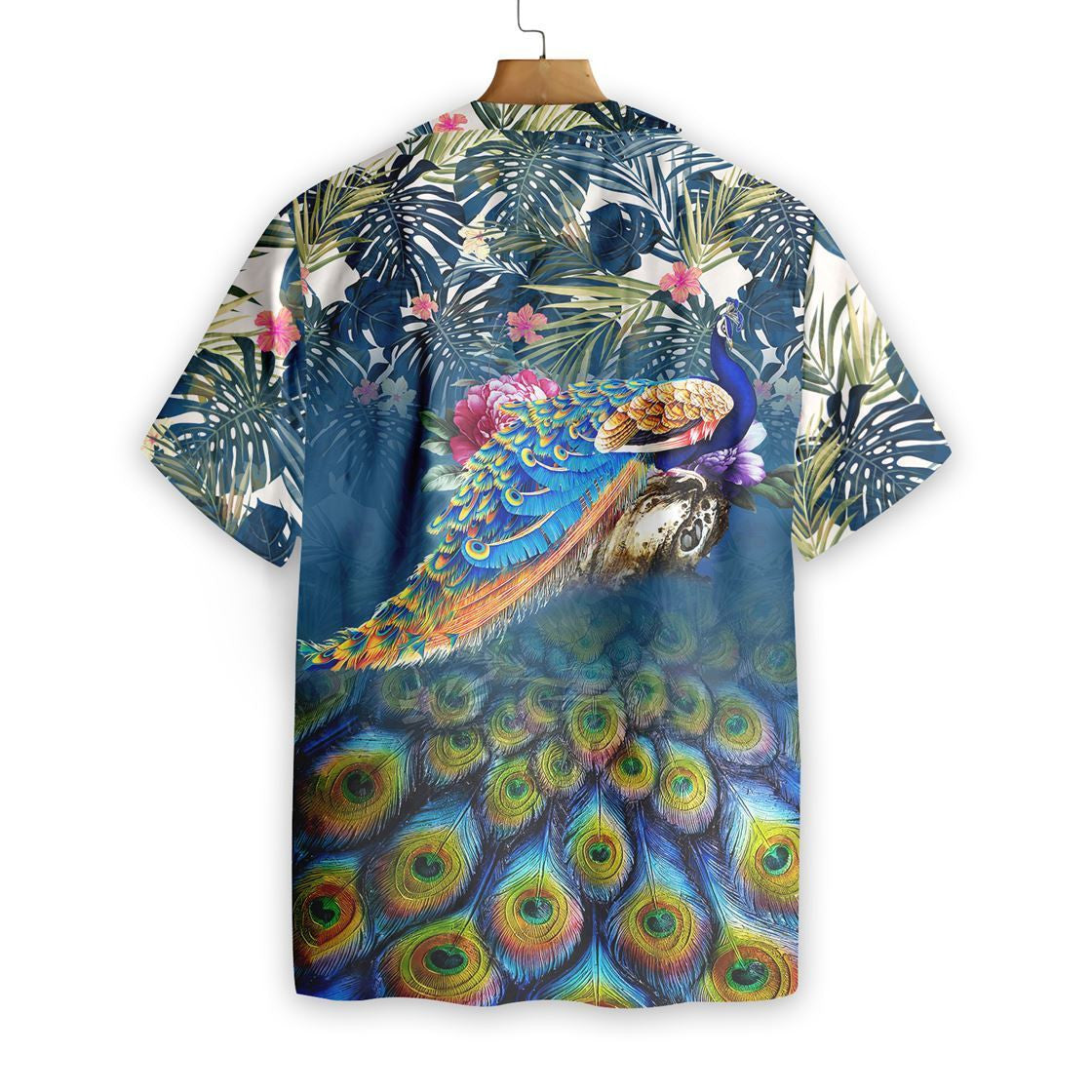 Watercolor Peacock On Blue Background Hawaiian Shirt, Hwaiian For Gift