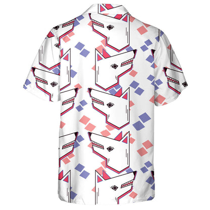 Stylized White Wolf Head And Geometry Hawaiian Shirt,Hawaiian Shirt Gift, Christmas Gift