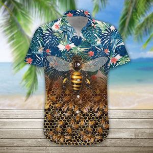 Palm Leaves Flora And Bee Dramatic Hawaiian Shirt,Hawaiian Shirt Gift, Christmas Gift