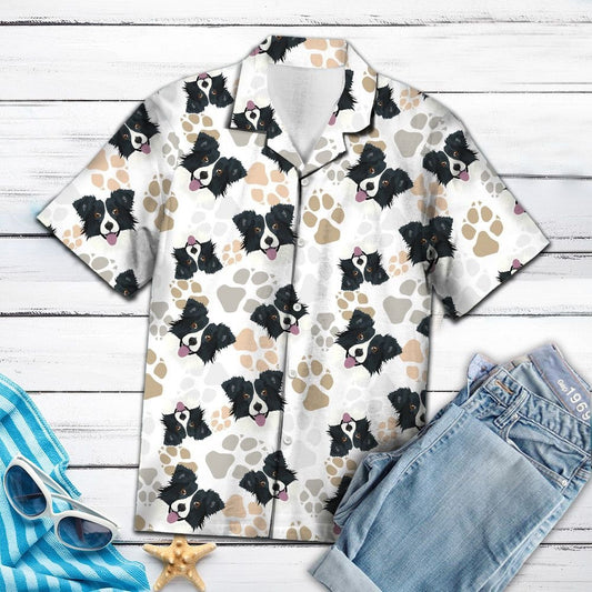 Cute Collie Face With Paw Pattern Hawaiian Shirt,Hawaiian Shirt Gift, Christmas Gift