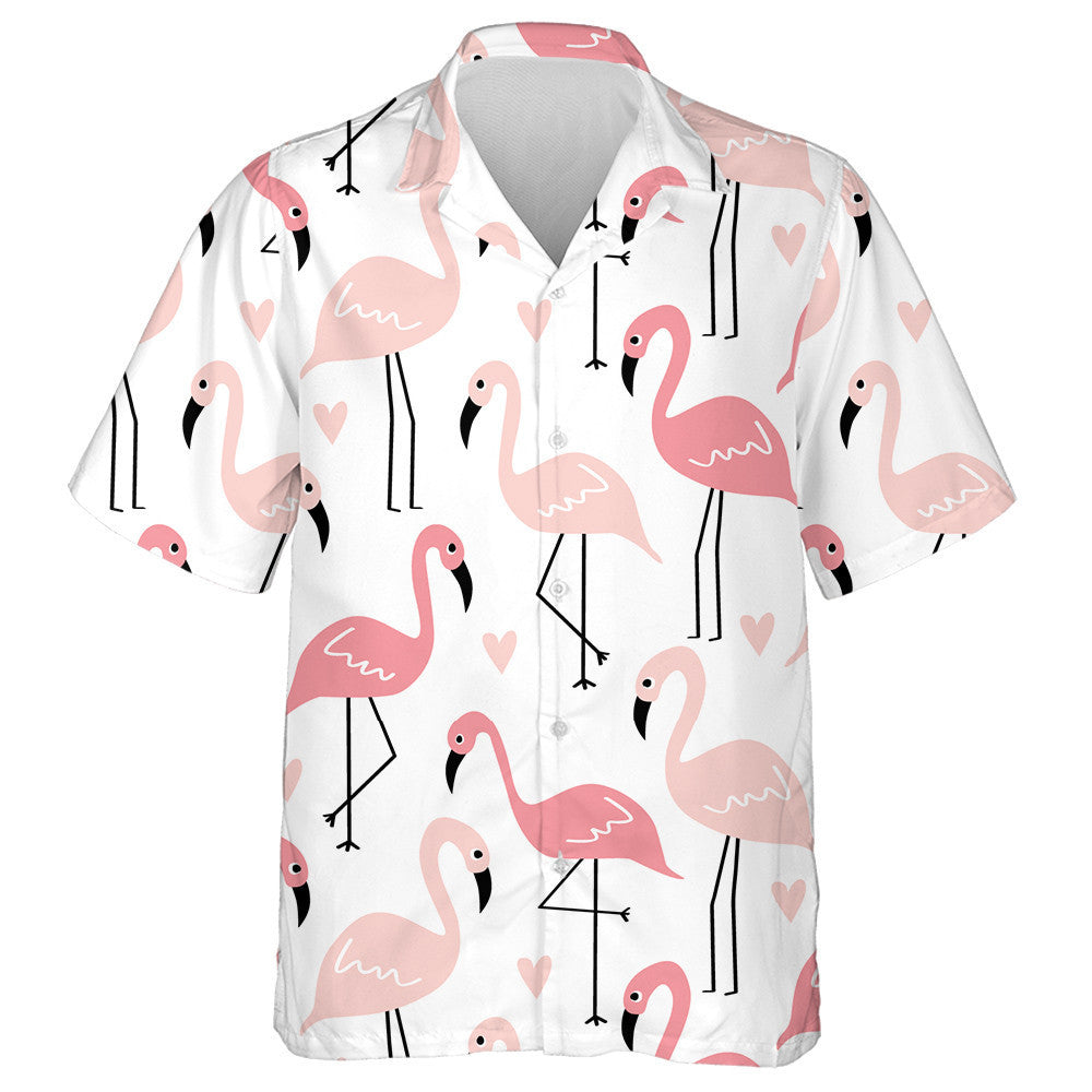 Beutiful Flamingo With Small Pink Heart Hawaiian Shirt, Hawaiian For Gift