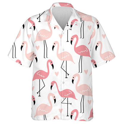 Beutiful Flamingo With Small Pink Heart Hawaiian Shirt, Hawaiian For Gift