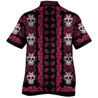 Patrún Skull Siúcra Bándearg Cúlra Uathúil Dearadh Léine Haváís, Bronntanas Léine Haváís, Bronntanas Nollag