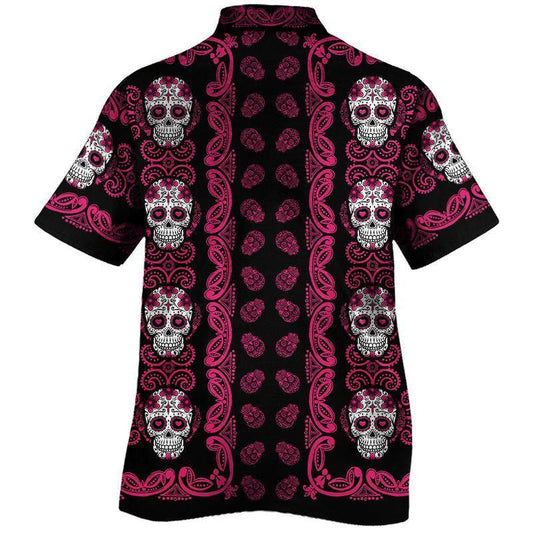 Patrún Skull Siúcra Bándearg Cúlra Uathúil Dearadh Léine Haváís, Bronntanas Léine Haváís, Bronntanas Nollag