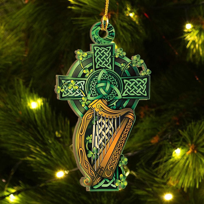 Celtic Cross Irish Harp Ornament, Christmas Gift, Christmas Decoration