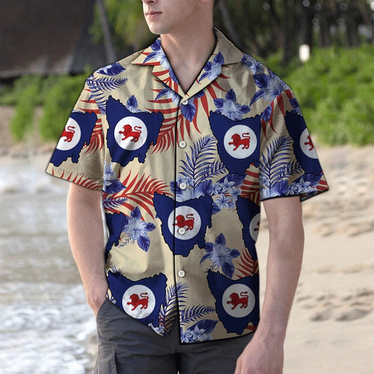Tasmania Flag Symbol With Hibiscus And Leaves Hawaiian Shirt, Hawaiian Shirt Gift, Christmas Gift