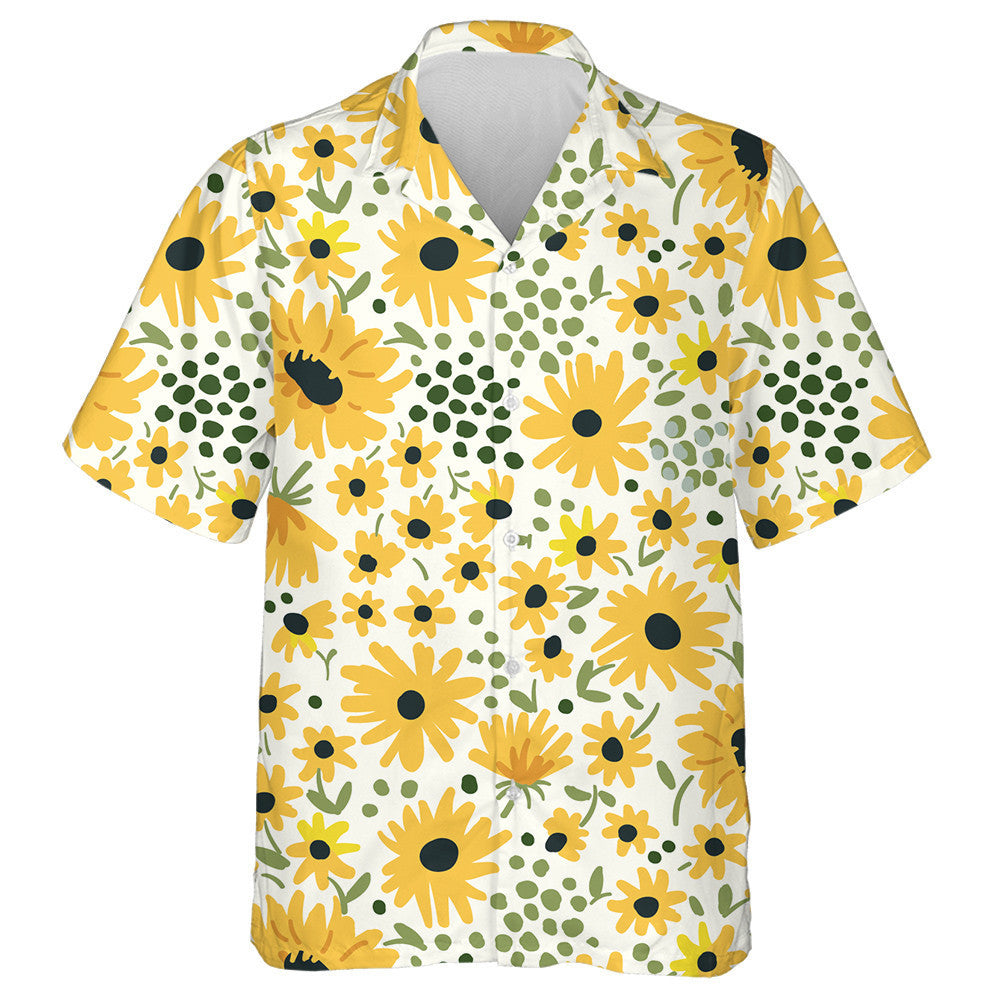 Green Dot And Sunflower Illustration On White Background Hawaiian Shirt, Hawaiian Shirt Gift, Christmas Gift
