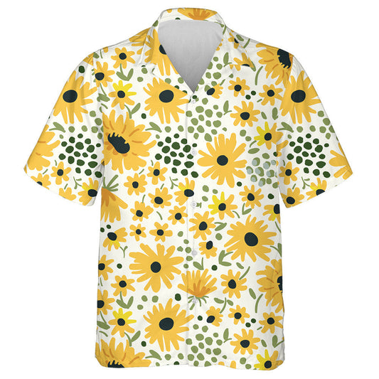 Green Dot And Sunflower Illustration On White Background Hawaiian Shirt, Hawaiian Shirt Gift, Christmas Gift