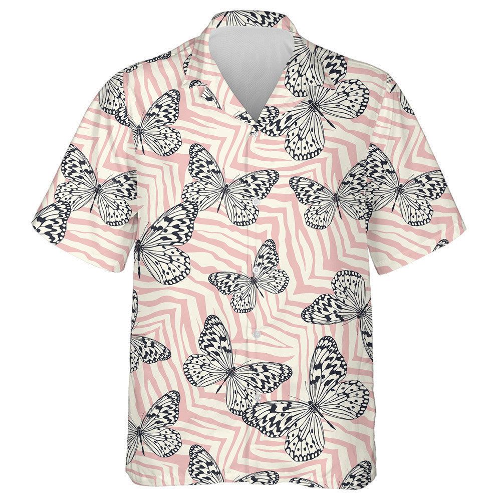Theme Butterfly On Zebra Trendy Animal Motif Hawaiian Shirt, Hawaiian Shirt Gift, Christmas Gift