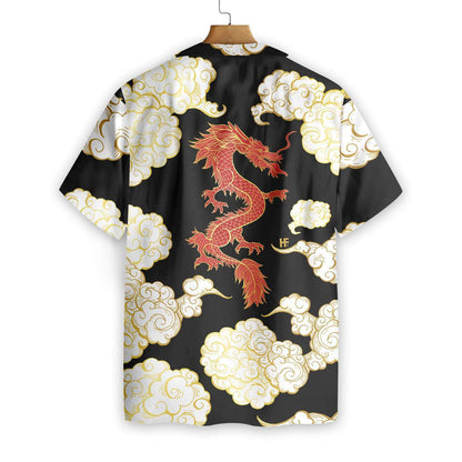 Cool Chinese Dragon Black Red Cloud Ornamental Hawaiian Shirt, Hawaiian Shirt Gift, Christmas Gift