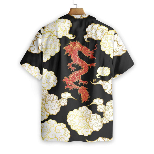 Cool Chinese Dragon Black Red Cloud Ornamental Hawaiian Shirt, Hawaiian Shirt Gift, Christmas Gift