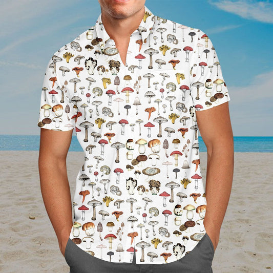 Mushroom On White Crazy Ornamental Hawaiian Shirt,Hawaiian Shirt Gift, Christmas Gift