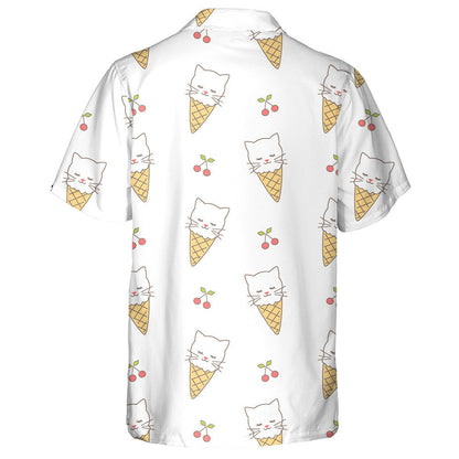 Cute Cartoon Cat Ice Cream And Cherry Hawaiian Shirt, Hawaiian Shirt Gift, Christmas Gift