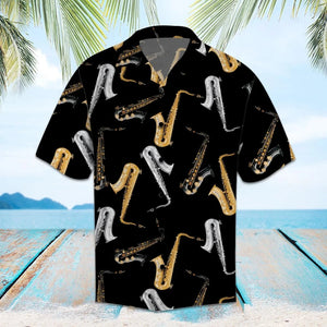 Amazing Saxophone On Black Background Design Hawaiian Shirt, Hawaiian For Gift