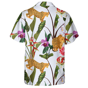 Wild Animals Leopard And Tropical Natural Green Plant Hawaiian Shirt, Hawaiian Shirt Gift, Christmas Gift