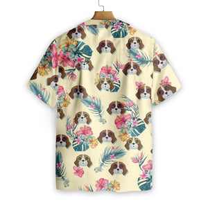 Beagles And Tropical Flowers Light Yellow Background Hawaiian Shirt, Hawaiian Shirt Gift, Christmas Gift