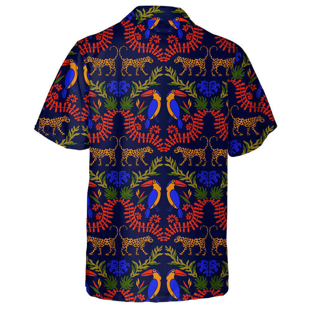 Wild African Leopard With Tropical Damask Hawaiian Shirt, Hwaiian For Gift