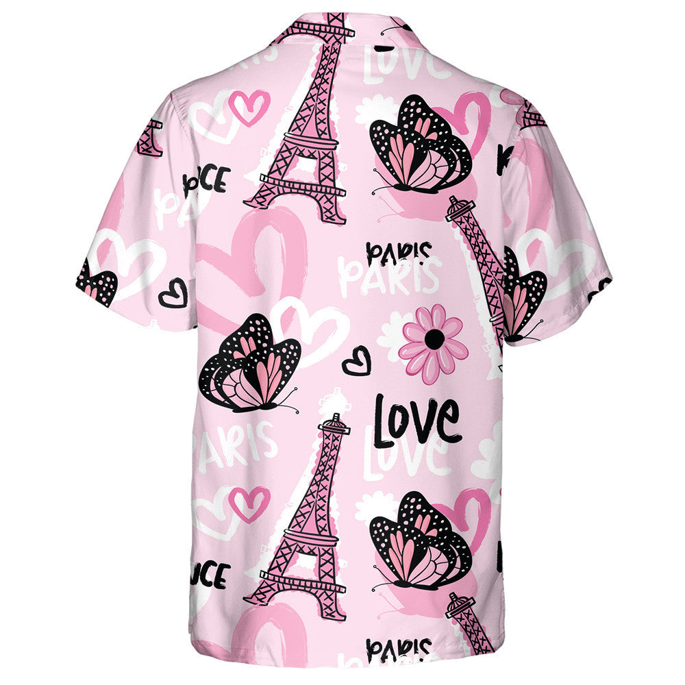 Paris Concept With Eiffel Tower And Butterflies Hawaiian Shirt, Hawaiian Shirt Gift, Christmas Gift