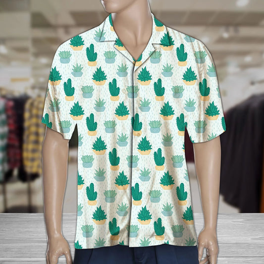 Green Cactus In Pots White Theme Hawaiian Shirt,Hawaiian Shirt Gift, Christmas Gift