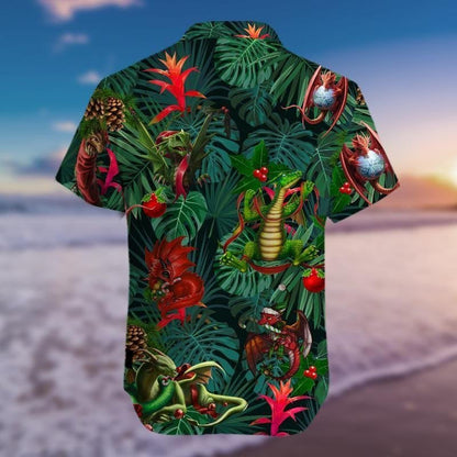 Hawaiian Shirt Christmas Dragon On Tropica Leaves Background, Hawaiian For Gift