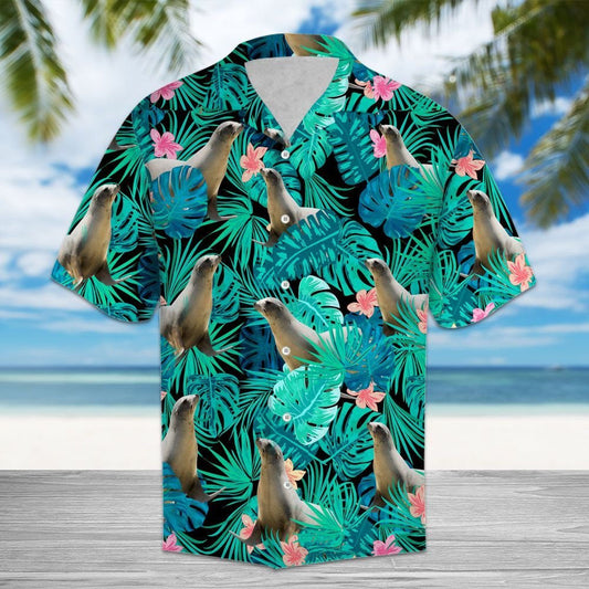 Happy Seal Playing In Tropical Jungle Pattern Hawaiian Shirt, Hawaiian Shirt Gift, Christmas Gift