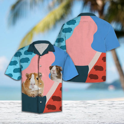 Lovely Guinea Pig On Colorful Painting Pattern Hawaiian Shirt, Hawaiian Shirt Gift, Christmas Gift