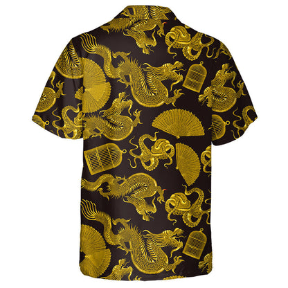 Golden Asian Dragons Octopus Fan And Cage Hawaiian Shirt, Hawaiian Shirt Gift, Christmas Gift