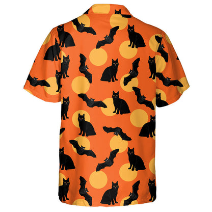 Halloween With Bats And Black Cat Hawaiian Shirt, Hawaiian For Gift