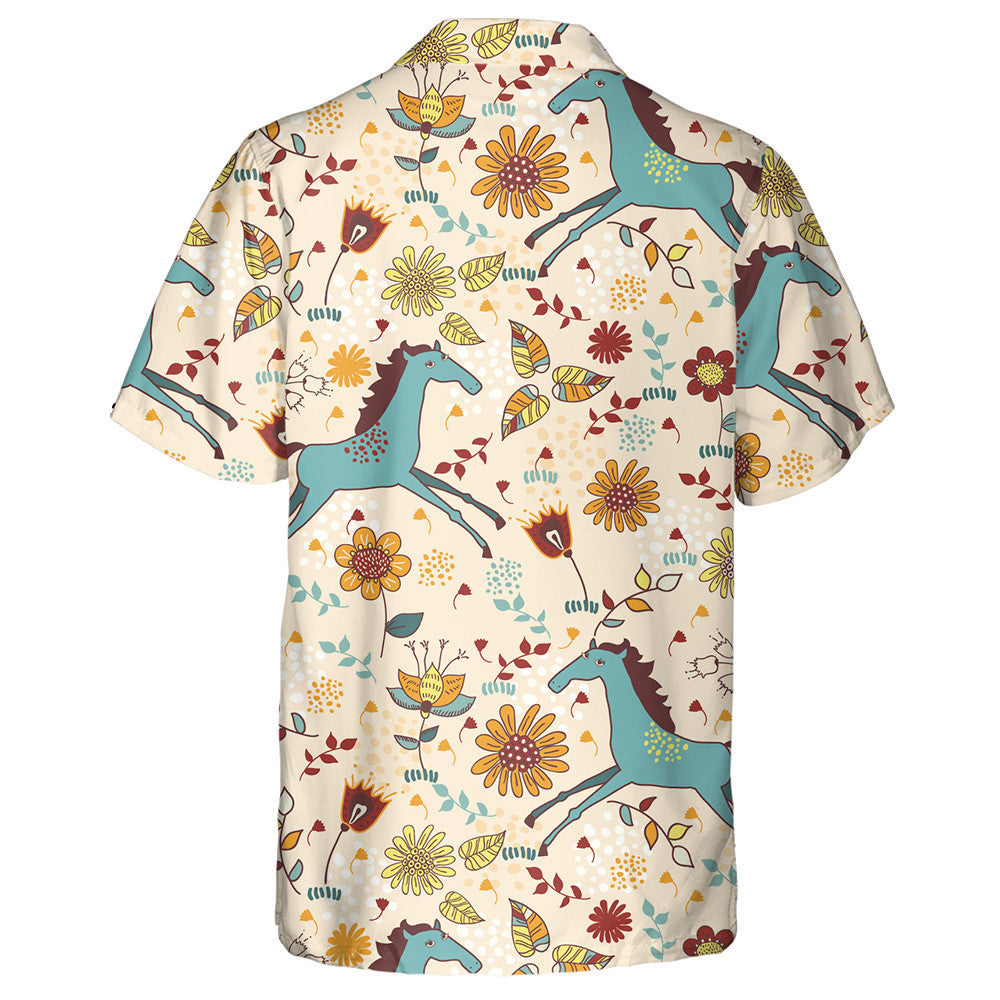 Texture With Cute Horses In Flowers Hawaiian Shirt,Hawaiian Shirt Gift, Christmas Gift