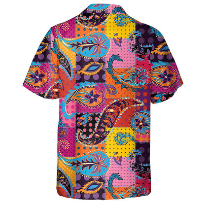 Decorative Elements Paisley Pattern Colorful Squares Background Hawaiian Shirt, Hawaiian Shirt Gift, Christmas Gift