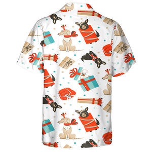 Dogs In Vintage Christmas Isolated Background Hawaiian Shirt, Hawaiian Shirt Gift, Christmas Gift