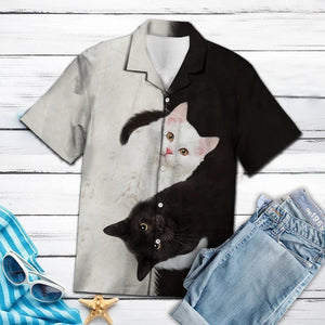 Amazing Black And White Cat Ying Yang Themed Hawaiian Shirt, Hawaiian Shirt Gift, Christmas Gift