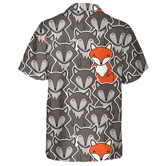 Grey Wolfs And Only One Fox Hawaiian Shirt,Hawaiian Shirt Gift, Christmas Gift