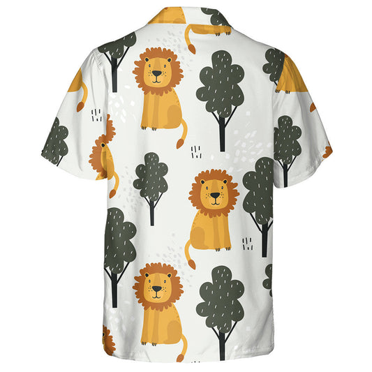 Lovely Lion And Tree On Gray Background Hawaiian Shirt, Hawaiian Shirt Gift, Christmas Gift