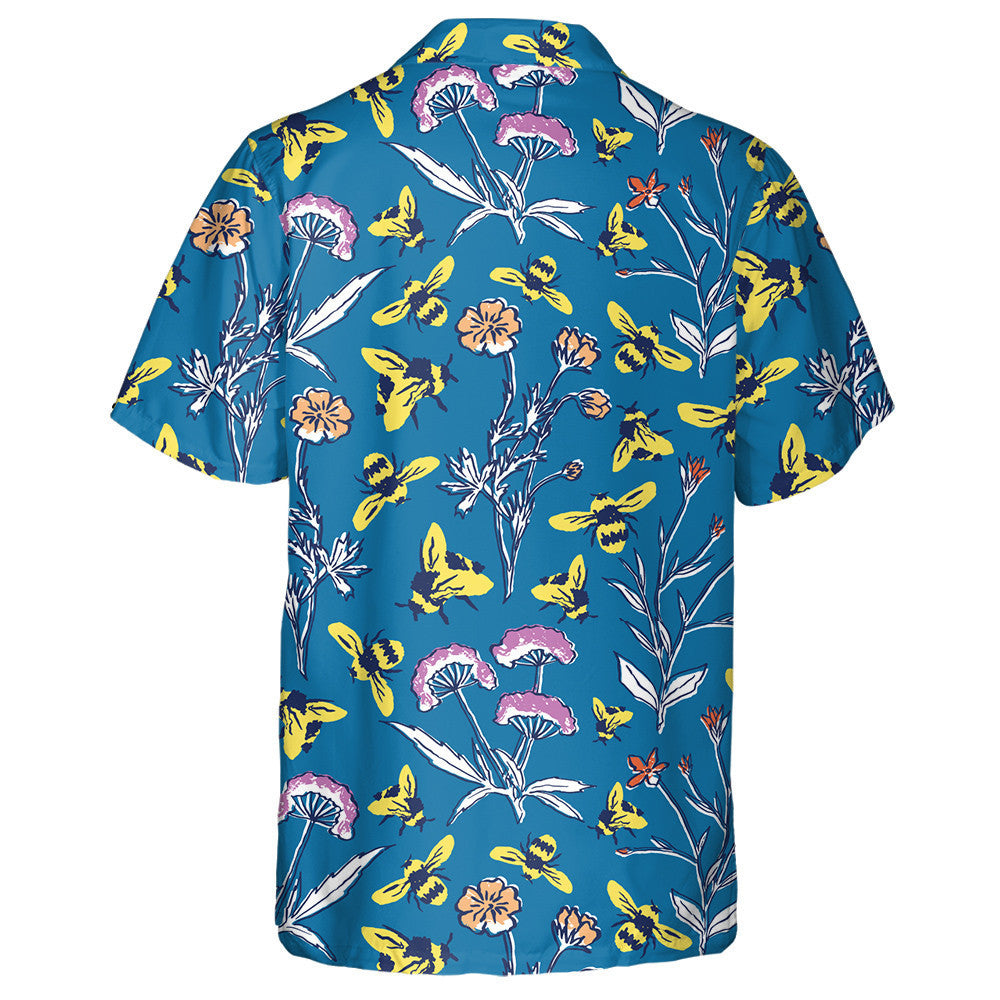 Bee Mil Agus Móinéir Earraigh ar Chúlra Gorm Léine Haváí, Bronntanas Léine Haváíais, Bronntanas Nollag