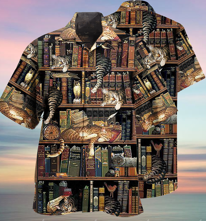 Book And Cat Sleep - Hawaiian Shirt,Hawaiian Shirt Gift, Christmas Gift